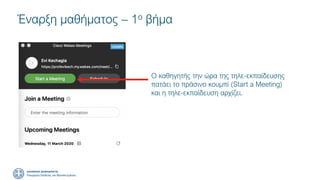 Έναρξη μαθήματος – 1ο βήμα
Ο καθηγητής την ώρα της τηλε-εκπαίδευσης
πατάει το πράσινο κουμπί (Start a Meeting)
και η τηλε-εκπαίδευση αρχίζει.
 