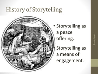 • Storytelling as
a peace
offering.

• Storytelling as
a means of
engagement.

@marsinthestars

History of Storytelling

 