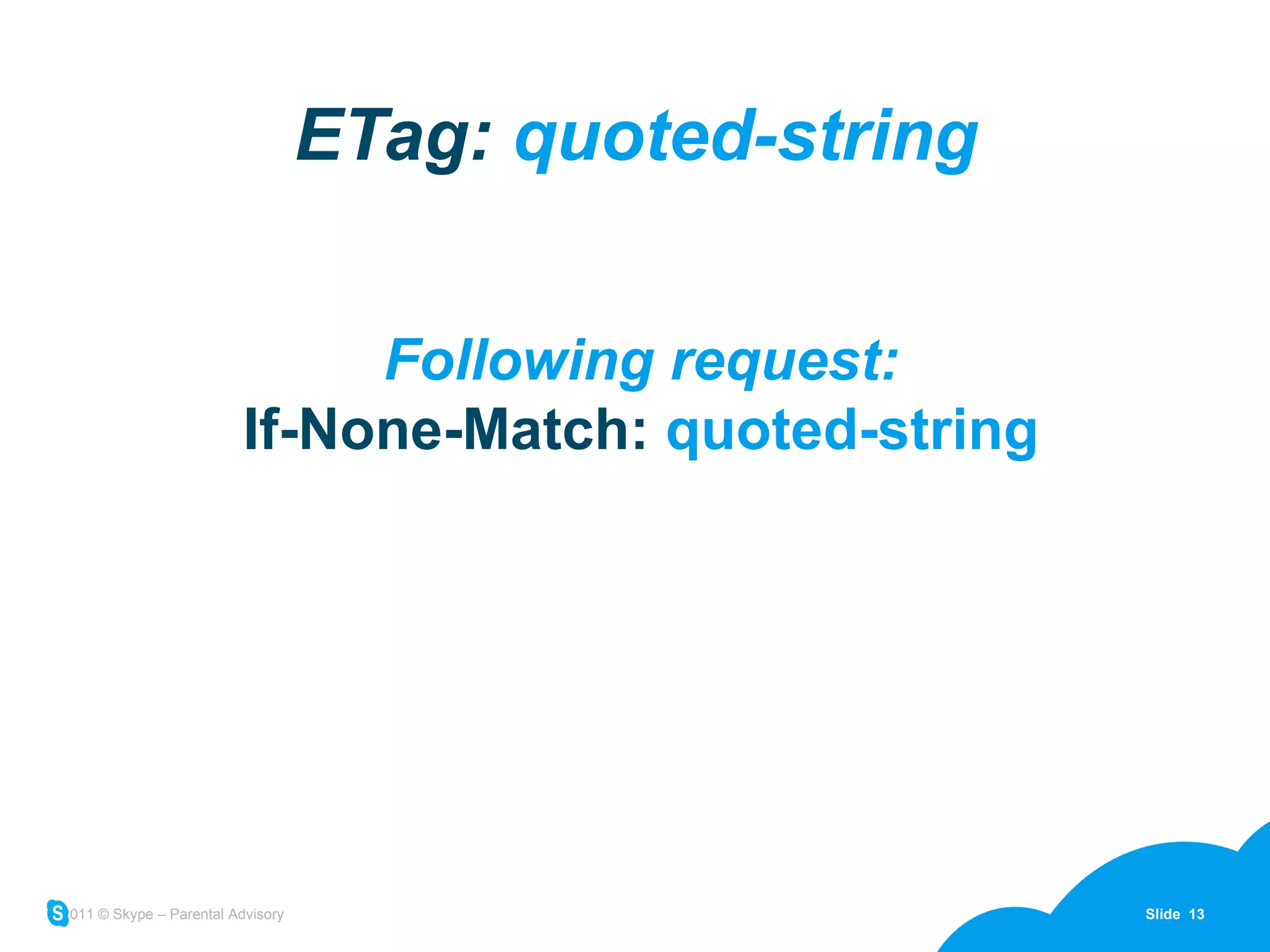 ETag:  quoted-string Following request: If-None-Match:  quoted-string 
