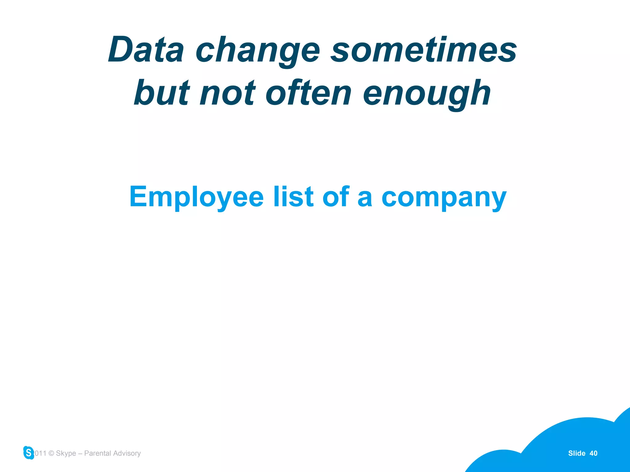 Data change sometimes but not often enough Employee list of a company 