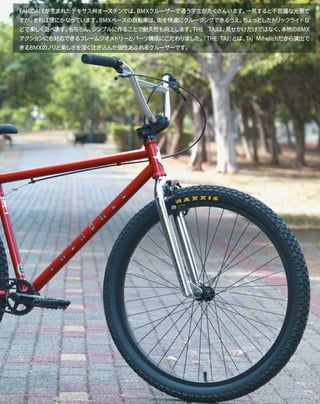 FAIRDALEが生まれたテキサス州オースチンでは、BMXクルーザーで通う学生がたくさんいます。一見すると不思議な光景で
すが、それは理にかなっています。BMXベースの自転車は、街を快適にクルージングできるうえ、ちょっとしたトリックライドな
どで楽しく遊べます。もちろん、シンプルに作ることで耐久性も向上します。THE TAJは、見せかけだけではなく、本物のBMX
アクションにも対応できるフレームジオメトリーとパーツ構成にこだわりました。「THE TAJ」とは、Taj Mihelichだから演出で
きるBMXのノリと楽しさを深く注ぎ込んだ個性あふれるクルーザーです。
 