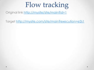 Flow tracking
Original link http://mysite/site/main?id=1

Target http://mysite.com/site/main?execution=e2s1
 