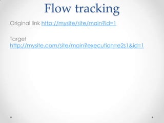 Flow tracking
Original link http://mysite/site/main?id=1

Target
http://mysite.com/site/main?execution=e2s1&id=1
 