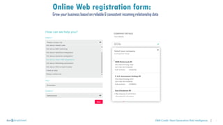 1
Online Web registration form:
Grow your business based on reliable & consistent incoming relationship data
 