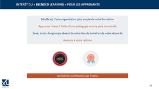 29
Bénéficiez d’une organisation plus souple de votre formation
Apprenez mieux à l'aide d'une pédagogie encore plus stimulante
Soyez moins longtemps absent de votre lieu de travail et de votre domicile
Avancez à votre rythme
INTÉRÊT DU « BLENDED LEARNING » POUR LES APPRENANTS
Formations certifiantes par l’IASSC
 