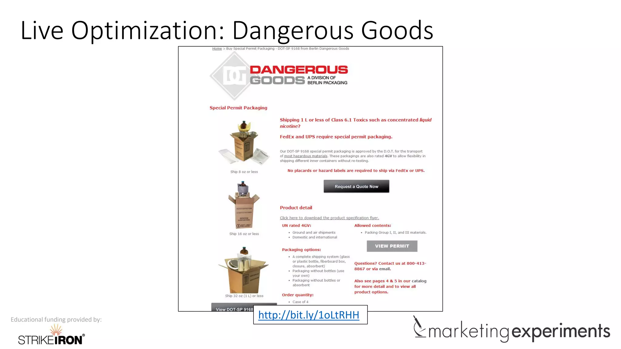 Educational funding provided by:
Live Optimization: Dangerous Goods
http://bit.ly/1oLtRHH
 