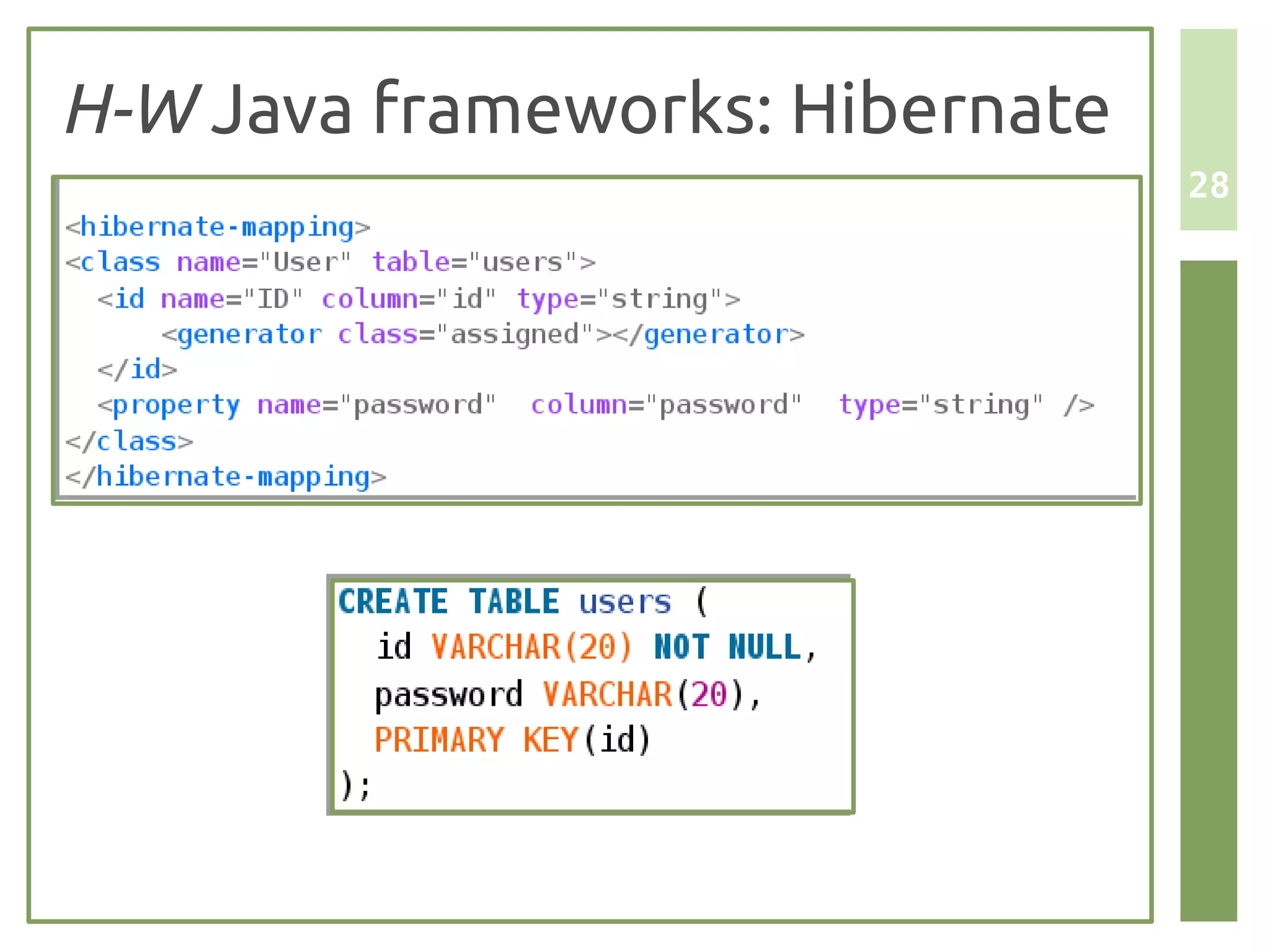 H-W Java frameworks: Hibernate
                                 28
 