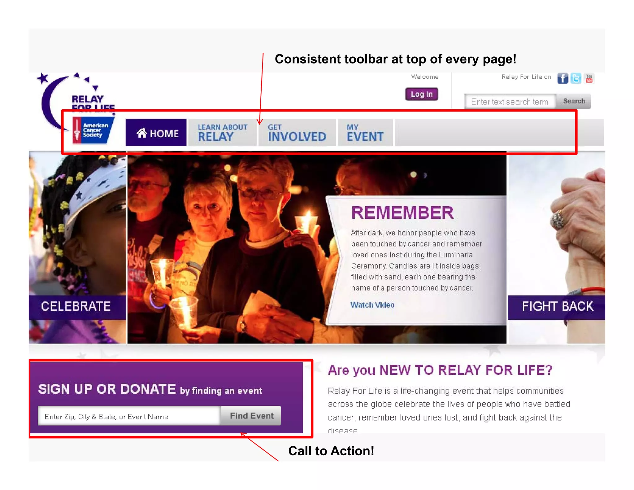 Consistent toolbar at top of every page!




  Call to Action!
 