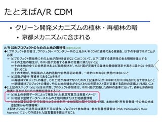 たとえばA/R CDM
●   クリーン開発メカニズムの植林・再植林の略
    ●   京都メカニズムに含まれる
 