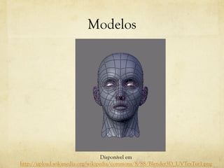 Modelos

Disponível em
http://upload.wikimedia.org/wikipedia/commons/8/88/Blender3D_UVTexTut1.png

 
