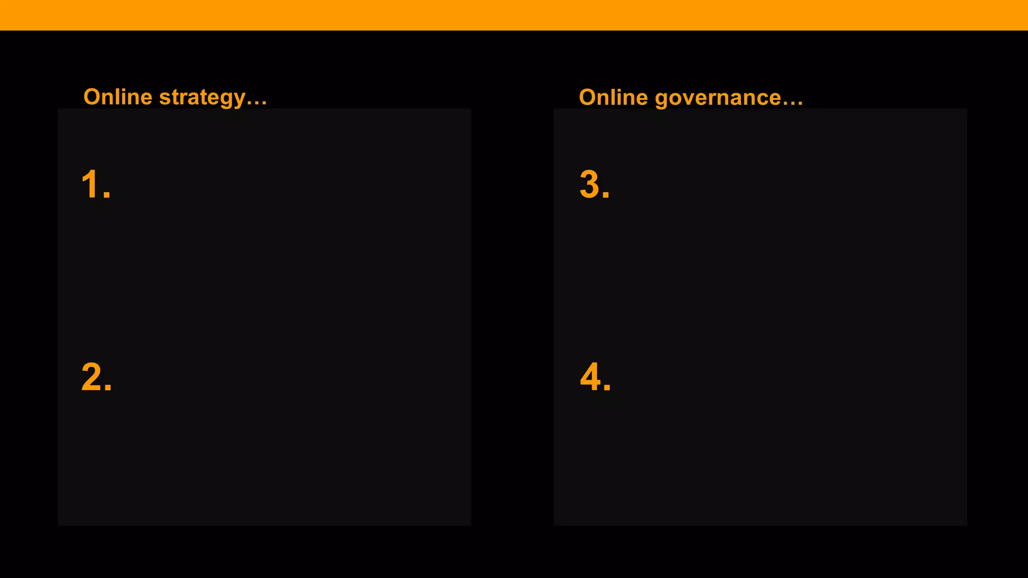@diffily | @siteimprove | #WebGovernance 
1. 
2. 
3. 
4. 
Online strategy… 
Online governance…  