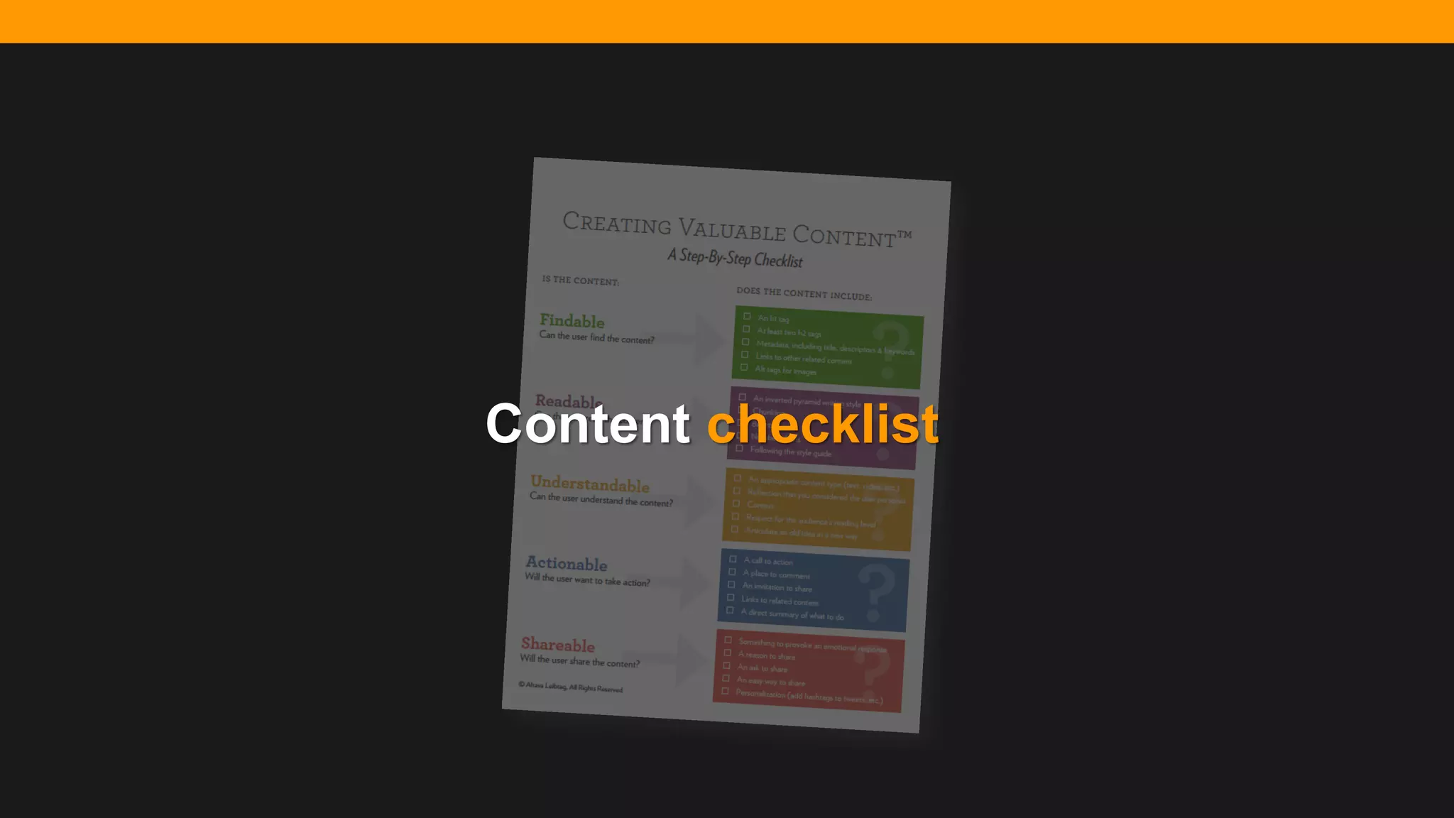 @diffily | @siteimprove | #WebGovernance@diffily | @siteimprove | #WebGovernance
Content checklist
 