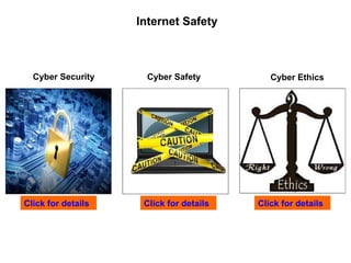 Internet Safety
Click for details Click for details Click for details
Cyber Security Cyber Safety Cyber Ethics
 