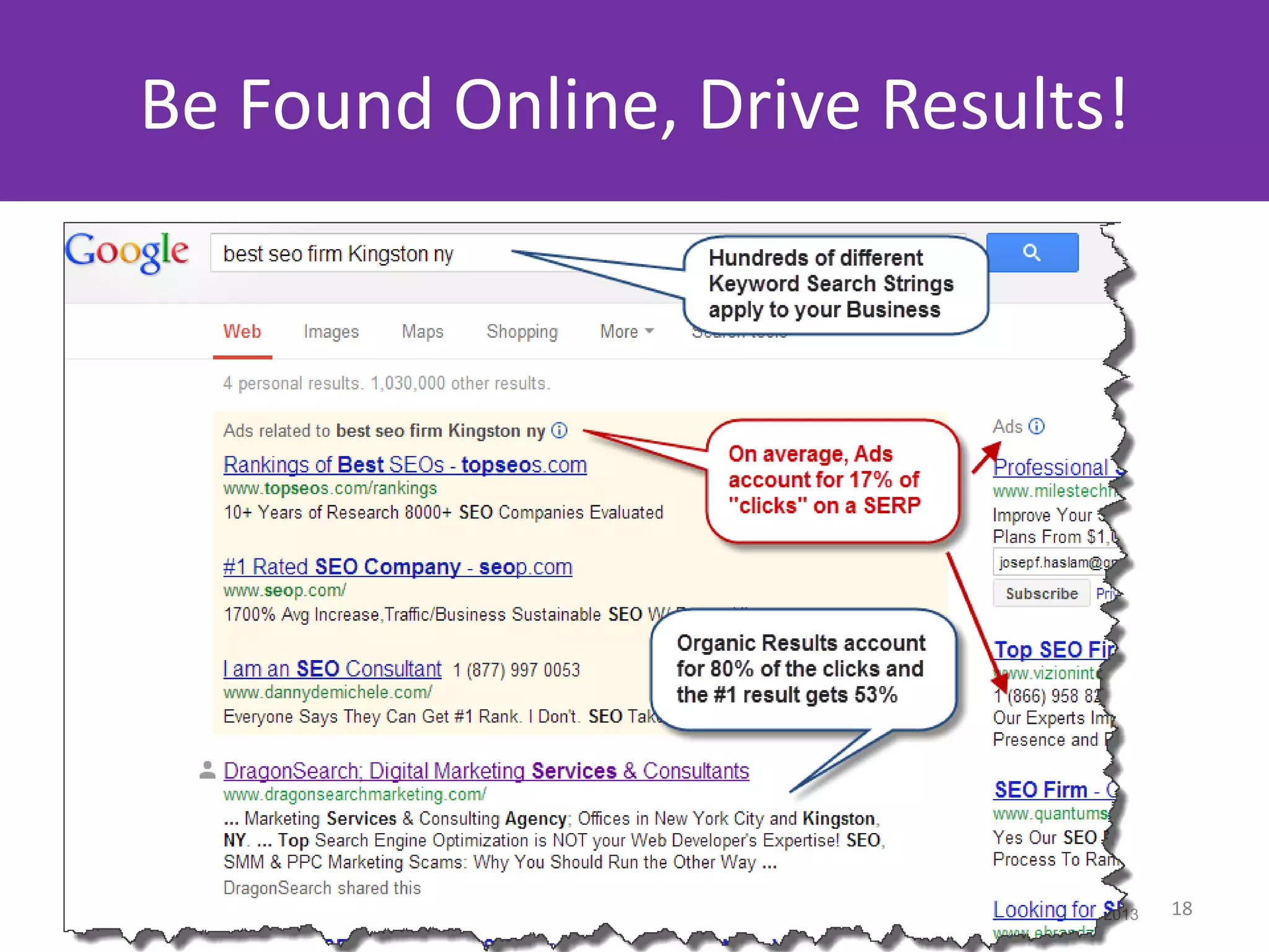 Be Found Online, Drive Results!




2/19/2013               DRAGONSEARCH MARKETING I February 2013   18
 