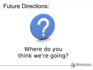 Future Directions:




       Where do you
     think we're going?
 