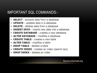 IMPORTANT SQL COMMANDS:-
Source:w3schools.org
 