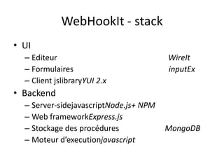 WebHookIt - stack<br />UI<br />Editeur                                                        WireIt<br />Formulaires     ...