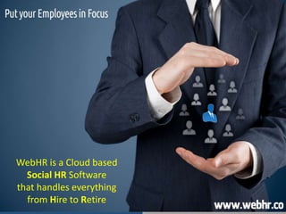 WebHR is a Cloud based
Social HR Software
that handles everything
from Hire to Retire
 