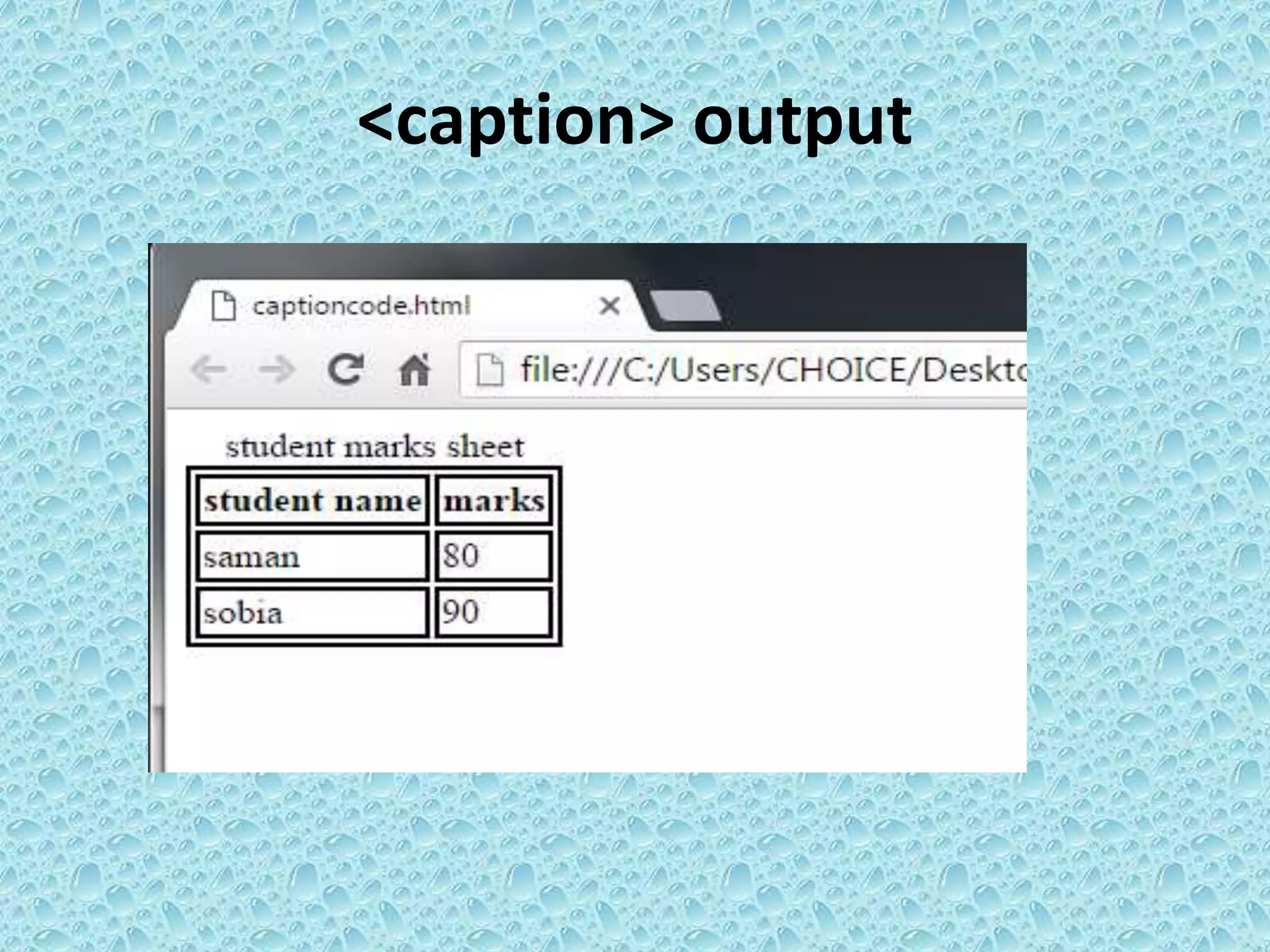 <caption> output
 