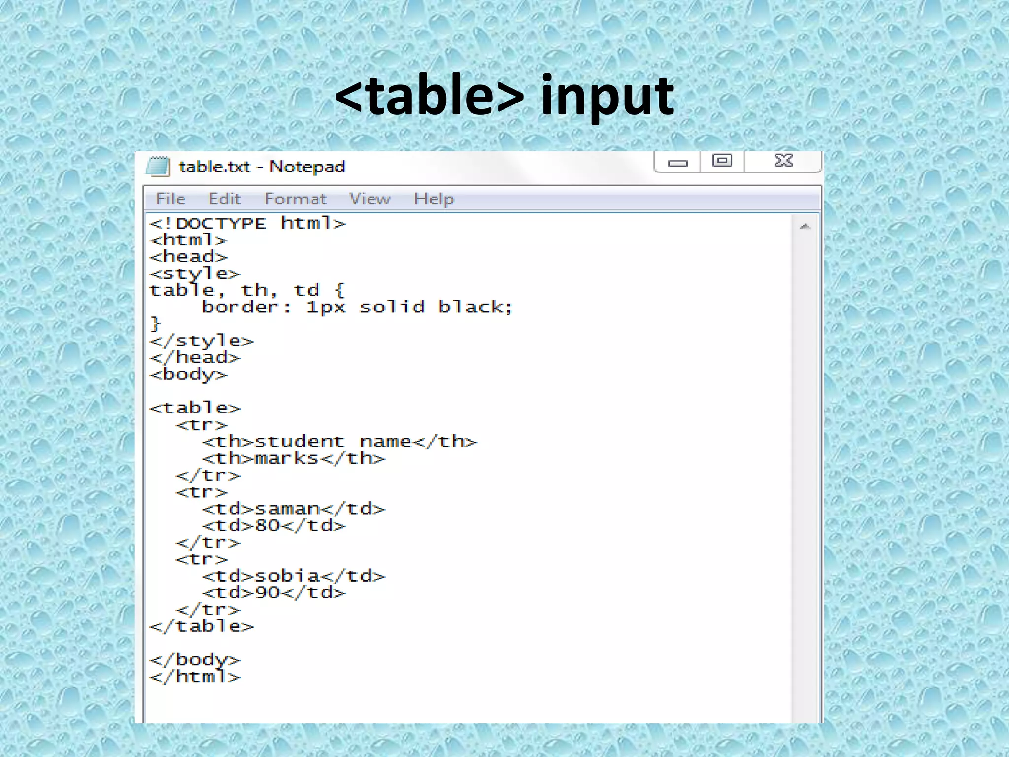 <table> input
 