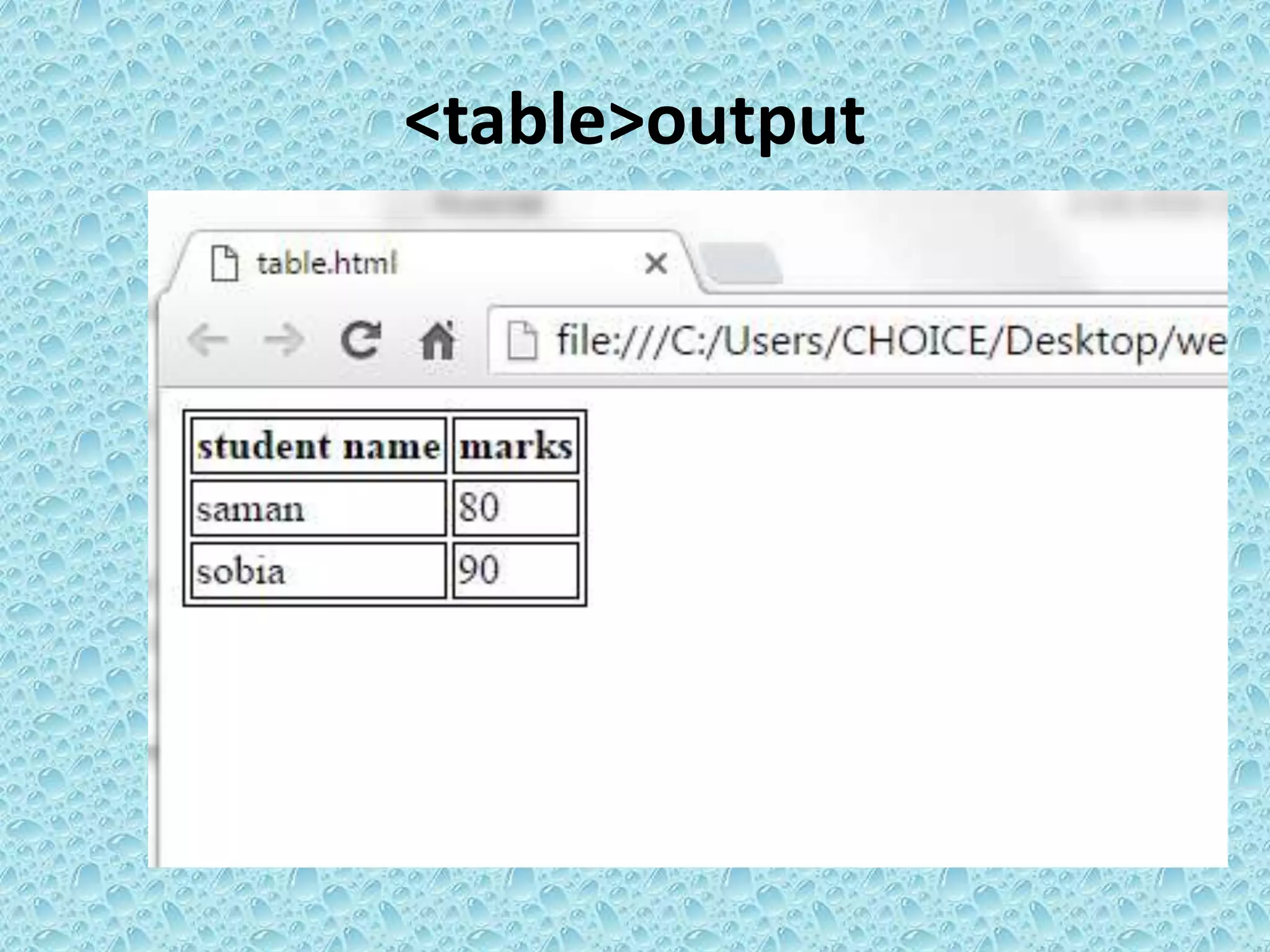 <table>output
 