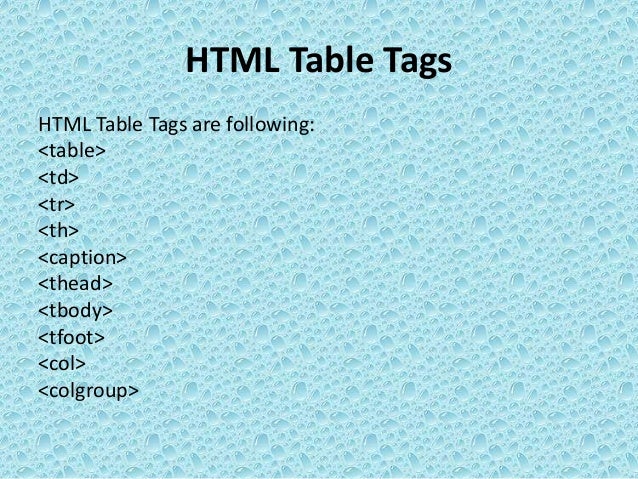 Web html table tags