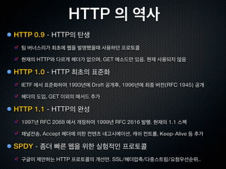 URI설계의 테크닉
확장자로 표현(Presentation)을 지정한다.
 다국어 지원                                       HTTP의 Content-Negotiaion 기능 활용도 가능

   http://example.com/2001/05/01/press.ko     GET /2010/05/01/press HTTP/1.1
                                              Host: example.com
   http://example.com/2001/05/01/press.en     Accept-Language: ko,en-us;q=0.7,en;q=0.3
 리소스 형태 분리

   http://example.com/data/myplace.html
   http://example.com/data/myplace.json
   http://example.com/data/myplace.txt

매트릭스 URI
 http://example.com/map/lat=35.343243;lng=139.123232

 http://example.com/test/123232,testmessage
 