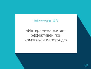 Месседж #3
«Интернет-маркетинг
эффективен при
комплексном подходе»
 