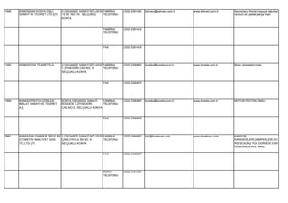 1499   KONDİŞSAN KONYA DİŞLİ        3.ORGANİZE SANAYİ BÖLGESİ FABRİKA    (332) 2391400   kahveci@kahveci.com.tr   www.kahveci.com.tr   Sekromenç firenleri,kauçuk takozlar
       SANAYİ VE TİCARET LTD.ŞTİ.   13.SK. NO: 19 SELÇUKLU    TELEFONU                                                                 ve muh.oto yedek parça imali.
                                    KONYA


                                                             FABRİKA     (332) 2391414
                                                             TELEFONU




                                                             FAX         (332) 2391419




1260   KONEKS DIŞ TİCARET A.Ş.      3.ORGANİZE SANAYİ BÖLGESİ FABRİKA    (332) 2390800   koneks@koneks.com.tr     www.koneks.com.tr    Motor gömlekleri imali.
                                    T.ZİYAEDDİN CAD.NO: 5     TELEFONU
                                    SELÇUKLU KONYA


                                                             FAX         (332) 2390615




1568   KONEKS PİSTON GÖMLEK         KONYA ORGANİZE SANAYİ   FABRİKA      (332) 2390800   koneks@koneks.com.tr     www.koneks.com.tr    MOTOR PİSTONU İMALİ.
       İMALAT SANAYİ VE TİCARET     BÖLGESİ T.ZİYAEDDİN     TELEFONU
       A.Ş.                         CAD.NO:5 SELÇUKLU KONYA


                                                             FAX         (332) 2390615




2861   KONEKSAN DAMPER TREYLER 1.ORGANİZE SANAYİ BÖLGESİ FABRİKA         (332) 2494967   info@koneksan.com        www.koneksan.com     KAMYON
       OTOMOTİV NAKLİYAT GIDA  ÇAMLIYAYLA SK.NO: 9       TELEFONU                                                                      KARASÖRLERİ,DAMPERLERİ,DO
       TİC.LTD.ŞTİ.            SELÇUKLU KONYA                                                                                          RSESİ,KURU YÜK DORSESİ,YARI
                                                                                                                                       RÖMORK DORSE İMALİ.

                                                             FAX         (332) 2499997




                                                             BÜRO        (332) 3451360
                                                             TELEFONU
 