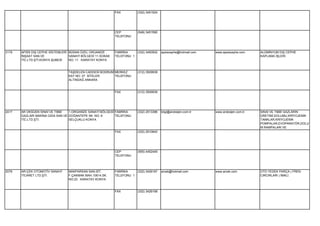 FAX          (332) 3451524




                                                            CEP          (549) 3451590
                                                            TELEFONU




3179   APSİS DIŞ CEPHE SİSTEMLERİ BÜSAN ÖZEL ORGANİZE       FABRİKA      (332) 3450502   apsiscephe@hotmail.com   www.apsiscephe.com     ALÜMİNYUM DIŞ CEPHE
       İNŞAAT SAN.VE              SANAYİ BÖLGESİ 11.SOKAK   TELEFONU 1                                                                   KAPLAMA İŞLERİ.
       TİC.LTD.ŞTİ.KONYA ŞUBESİ   NO: 11 KARATAY KONYA


                                 TAŞDELEN CADDESİ BODRUM MERKEZ          (312) 3509939
                                 KAT NO: 27 SİTELER      TELEFONU
                                 ALTINDAĞ ANKARA


                                                            FAX          (312) 3509939




2417   AR OKSİJEN SINAİ VE TIBBİ  1.ORGANİZE SANAYİ BÖLGESİ FABRİKA      (332) 2513396   bilgi@aroksijen.com.tr   www.aroksijen.com.tr   SINAİ VE TIBBİ GAZLARIN
       GAZLARI MAKİNA GIDA SAN.VE DOĞANTEPE SK. NO: 6       TELEFONU                                                                     ÜRETİMİ,DOLUMU,KRİYOJENİK
       TİC.LTD.ŞTİ.               SELÇUKLU KONYA                                                                                         TANKLAR,KRİYOJENİK
                                                                                                                                         POMPALAR,EVOPARATÖR,DOLU
                                                                                                                                         M RAMPALARI VE
                                                            FAX          (332) 2510642




                                                            CEP          (555) 4452445
                                                            TELEFONU




2076   AR-ÇEK OTOMOTİV SANAYİ    MAKPARSAN SAN.SİT.         FABRİKA      (332) 3426167   arcek@hotmail.com        www.arcek.com          OTO YEDEK PARÇA ( FREN
       TİCARET LTD.ŞTİ.          F.ÇAKMAK MAH.10614.SK.     TELEFONU 1                                                                   CIRCIRLARI ) İMALİ.
                                 NO:23 KARATAY KONYA


                                                            FAX          (332) 3426168
 