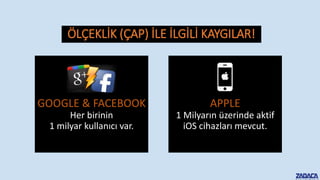 ÖLÇEKLİK (ÇAP) İLE İLGİLİ KAYGILAR!
GOOGLE & FACEBOOK
Her birinin
1 milyar kullanıcı var.
APPLE
1 Milyarın üzerinde aktif
iOS cihazları mevcut.
 