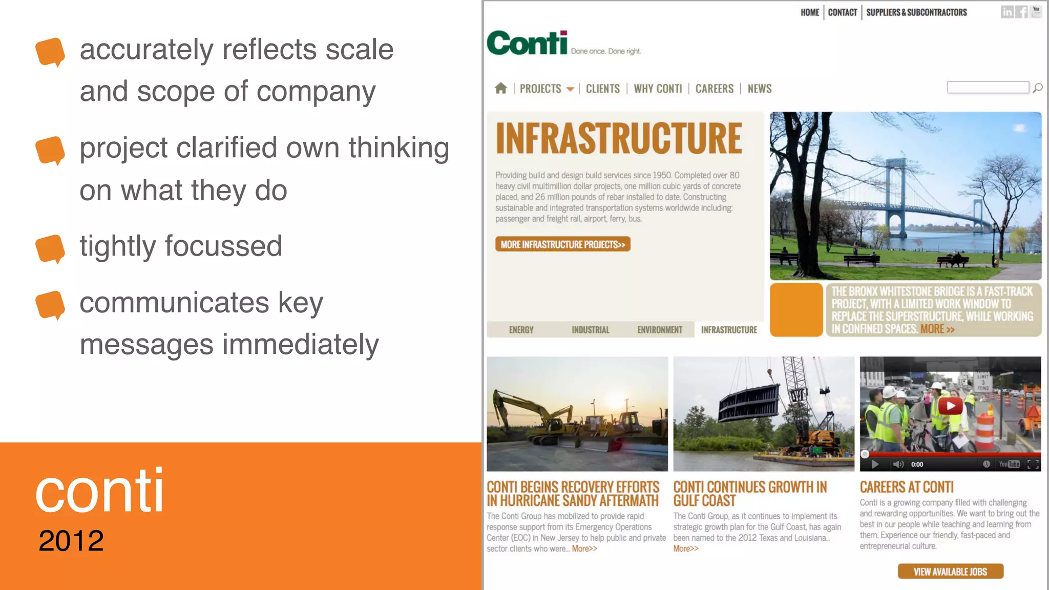 conti
2012
accurately reﬂects scale
and scope of company
project clariﬁed own thinking
on what they do
tightly focussed
communicates key
messages immediately
 