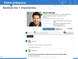 11 
Votre présence 
Sections les + importantes 
 