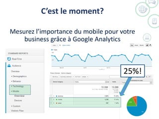 C’est le moment?
Mesurez l’importance du mobile pour votre
business grâce à Google Analytics
25%!
 