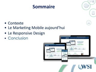 Sommaire
• Contexte
• Le Marketing Mobile aujourd’hui
• Le Responsive Design
• Conclusion
 