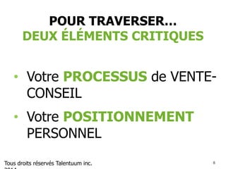 88
Survie Quota Produit Revenu Ego Besoins
du client
Motivations
du client
20% 60% 20%
Une question de focus !
 