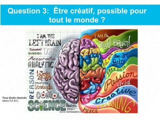 Question 3: Être créatif, possible pour
tout le monde ?
Tous droits réservés
Ideeo S.E.N.C.
 