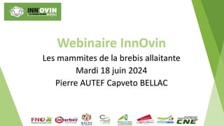 Webinaire InnOvin
Les mammites de la brebis allaitante
Mardi 18 juin 2024
Pierre AUTEF Capveto BELLAC