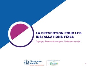 16
LA PREVENTION POUR LES
INSTALLATIONS FIXES
Captage, Réseau de transport, Traitement et rejet
 