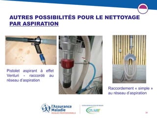 AUTRES POSSIBILITÉS POUR LE NETTOYAGE
PAR ASPIRATION
Raccordement « simple »
au réseau d’aspiration
Pistolet aspirant à effet
Venturi - raccordé au
réseau d’aspiration
39
 