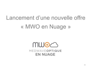 Lancement d’une nouvelle offre 
« MWO en Nuage » 
33 
 