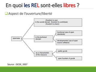 En quoi les REL sont-elles libres ?
Aspect de l’ouverture/liberté
Source : OCDE, 2007
 