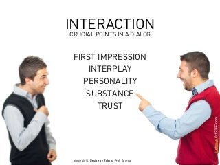 webinale16. Design by Robots. Prof. Andrea Krajewski.
FIRST IMPRESSION
INTERPLAY
PERSONALITY
SUBSTANCE
TRUST
INTERACTION
CRUCIAL POINTS IN A DIALOG
Justmeyo©123RF.com
 