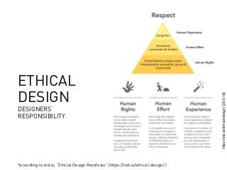 https://ind.ie/ethical-design/[30.5.16]
*according to ind.ie, “Ethical Design Manifesto” (https://ind.ie/ethical-design/ )
ETHICAL
DESIGN
DESIGNERS’
RESPONSIBILITY
 