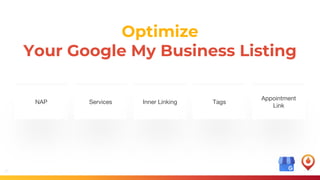 15
Optimize
Your Google My Business Listing
NAP Services Inner Linking Tags
Appointment
Link
 