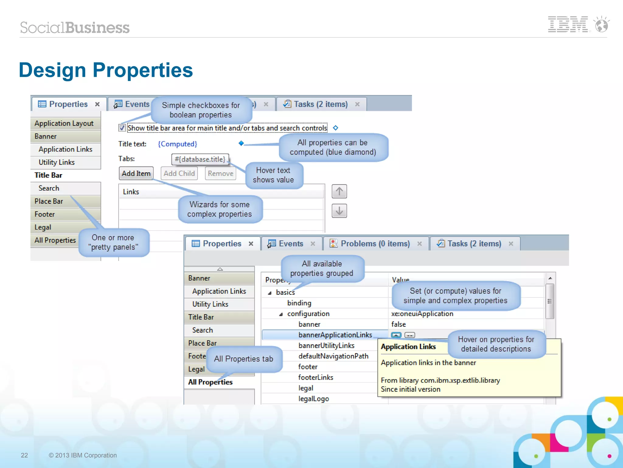 22 © 2013 IBM Corporation
Design Properties
 