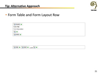 21
Tip: Alternative Approach
• Form Table and Form Layout Row
 