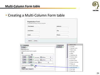 24
Multi-Column Form table
• Creating a Multi-Column Form table
 