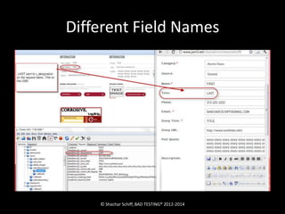 Different Field Names 
© Shachar Schiff, BAD TESTING® 2012-2014 
 