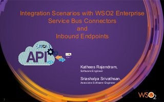 Integration Scenarios with WSO2 Enterprise
Service Bus Connectors
and
Inbound Endpoints
Kathees Rajendram,
Software Engineer
Sriashalya Srivathsan,
Associate Software Engineer
 